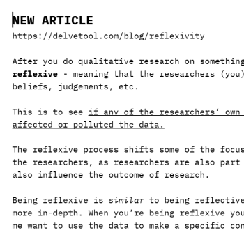 Notes made by me and my group regarding Reflexive Research - originally we had a different article but it was really hard to understand.